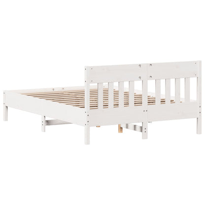 Bedframe met hoofdbord massief grenenhout wit 135x190 cm