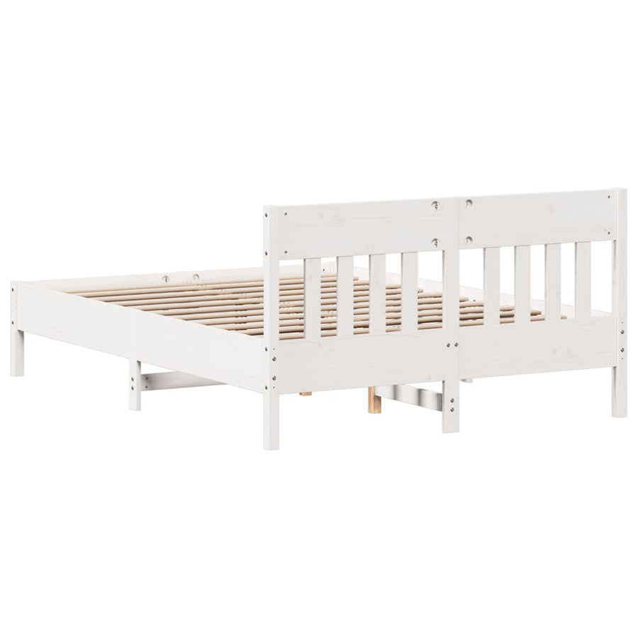Bedframe met hoofdbord massief grenenhout wit 135x190 cm