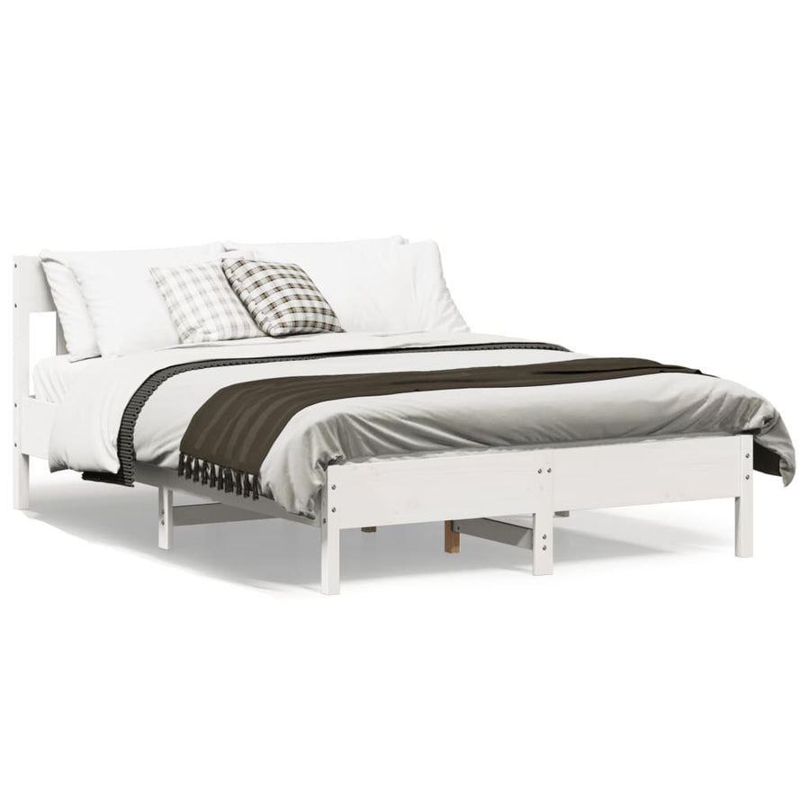 Bedframe met hoofdbord massief grenenhout wit 135x190 cm
