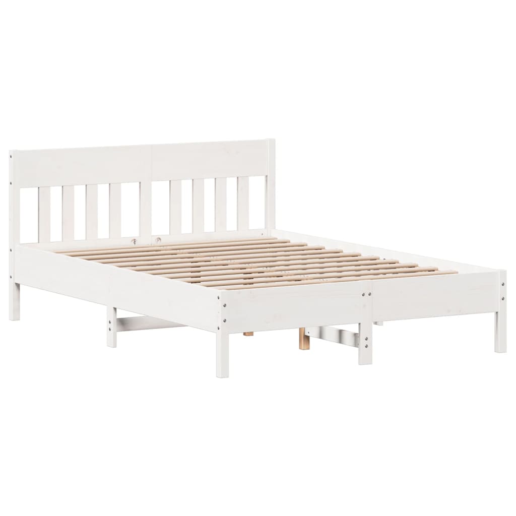 Bedframe met hoofdbord massief grenenhout wit 120x190 cm