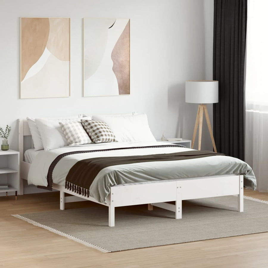 Bedframe met hoofdbord massief grenenhout wit 120x190 cm