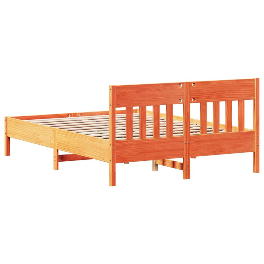 Bedframe Met Hoofdbord Massief Grenenhout Was Bruin 120 x 190 cm