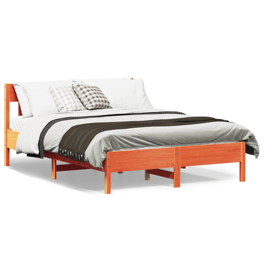 Bedframe Met Hoofdbord Massief Grenenhout Was Bruin 120 x 190 cm