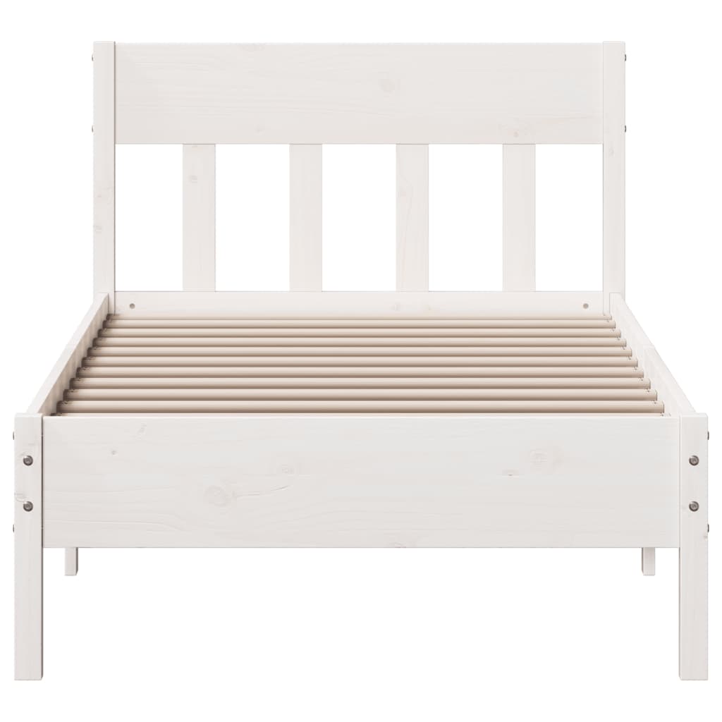 Bedframe met hoofdbord massief grenenhout wit 90x190 cm