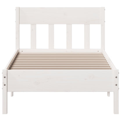 Bedframe met hoofdbord massief grenenhout wit 90x190 cm