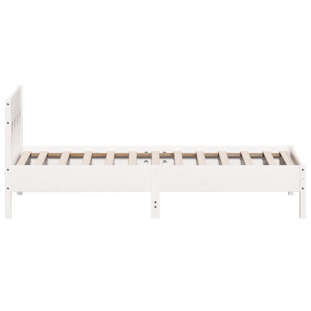 Bedframe met hoofdbord massief grenenhout wit 90x190 cm