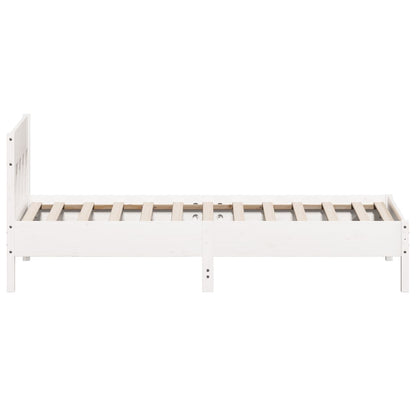 Bedframe met hoofdbord massief grenenhout wit 90x190 cm