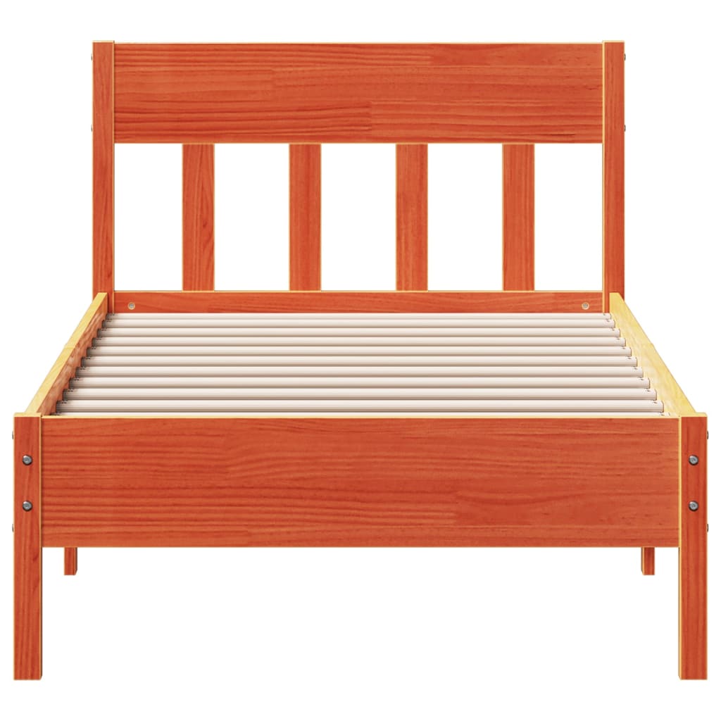 Bedframe met hoofdbord massief grenenhout wasbruin 90x190 cm 90 x 190 cm Bruin