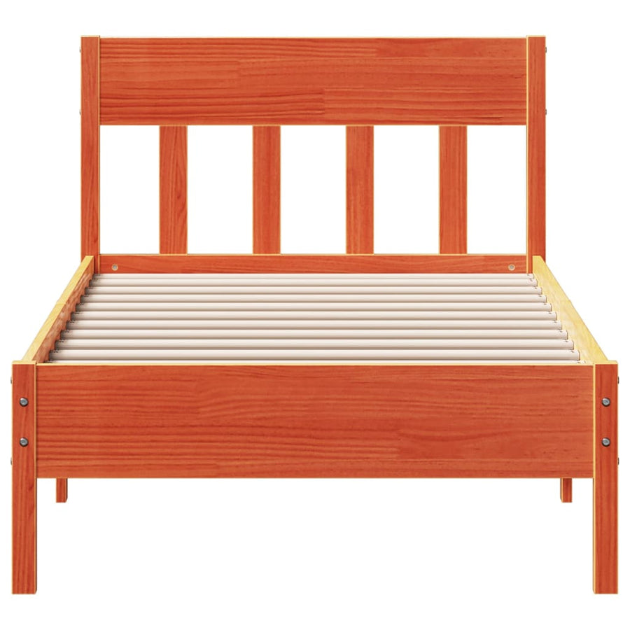Bedframe met hoofdbord massief grenenhout wasbruin 90x190 cm 90 x 190 cm Bruin