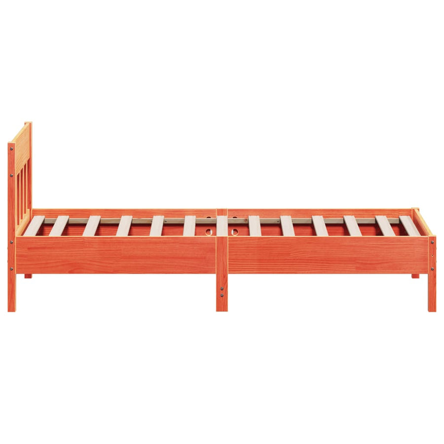 Bedframe met hoofdbord massief grenenhout wasbruin 90x190 cm 90 x 190 cm Bruin