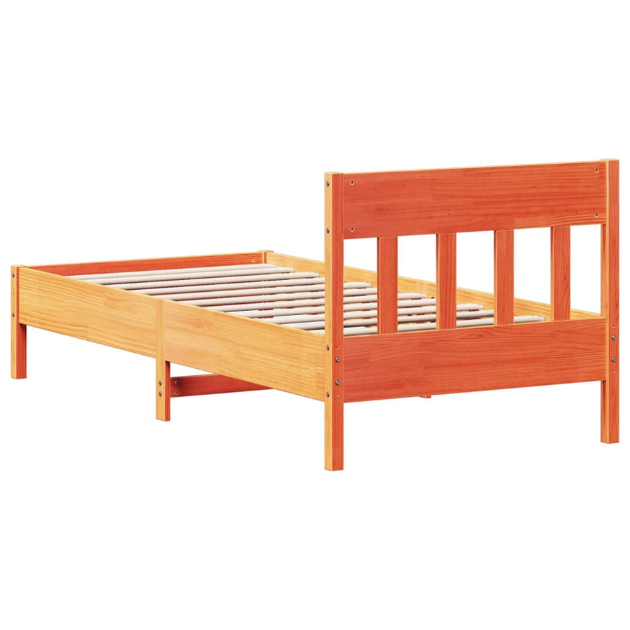 Bedframe met hoofdbord massief grenenhout wasbruin 90x190 cm 90 x 190 cm Bruin