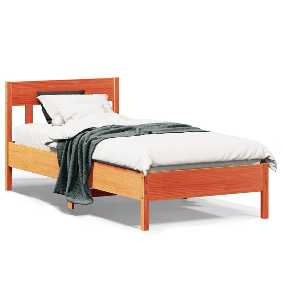 Bedframe met hoofdbord massief grenenhout wasbruin 90x190 cm 90 x 190 cm Bruin