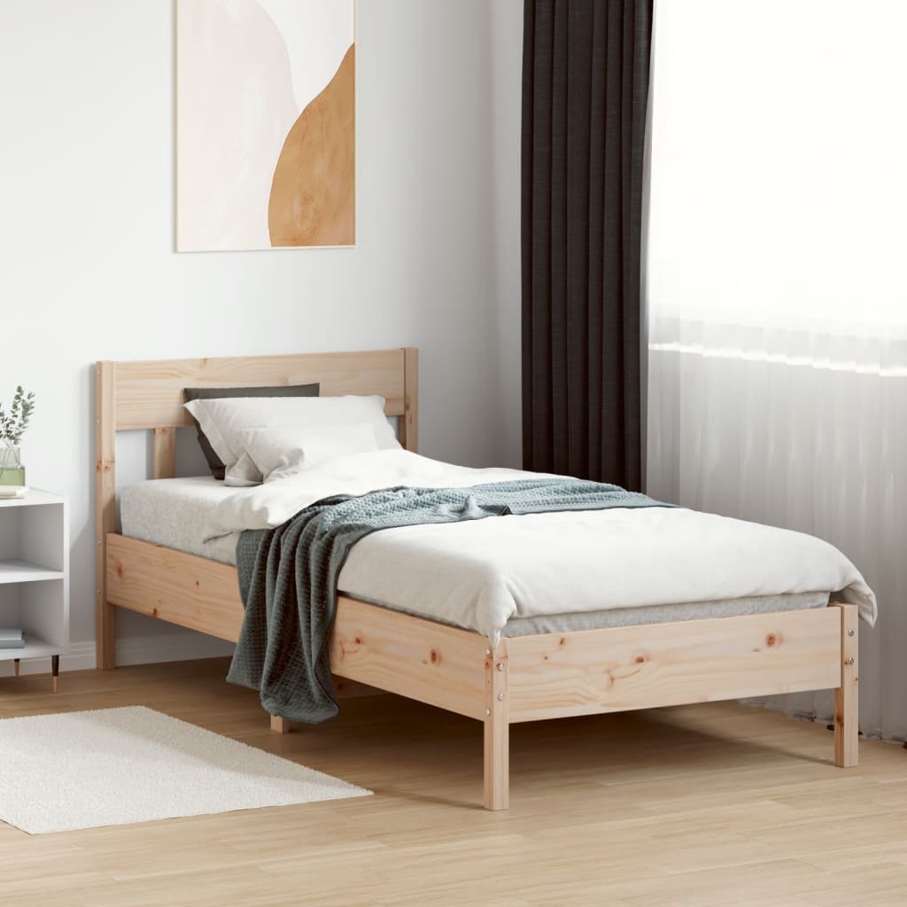 Bedframe met hoofdbord massief grenenhout 75x190 cm