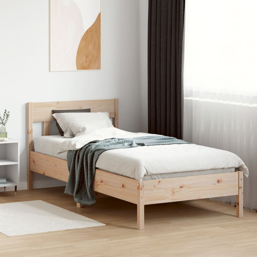 Bedframe met hoofdbord massief grenenhout 75x190 cm