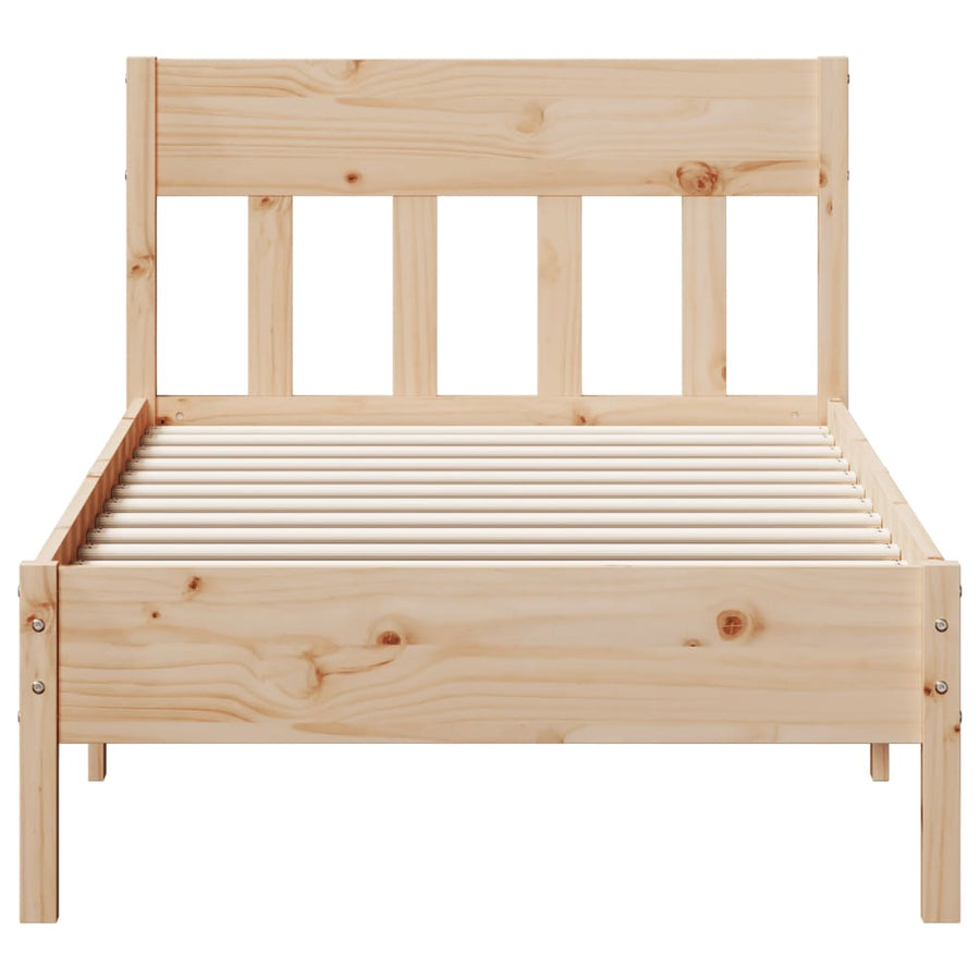 Bedframe met hoofdbord massief grenenhout 75x190 cm