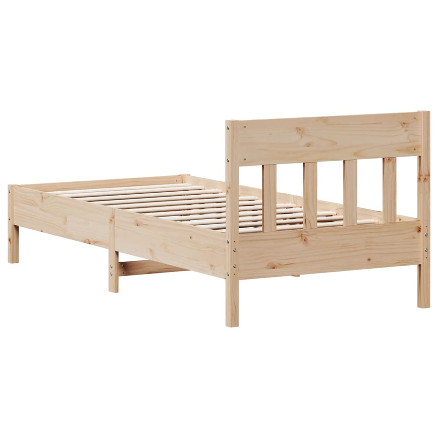 Bedframe met hoofdbord massief grenenhout 75x190 cm