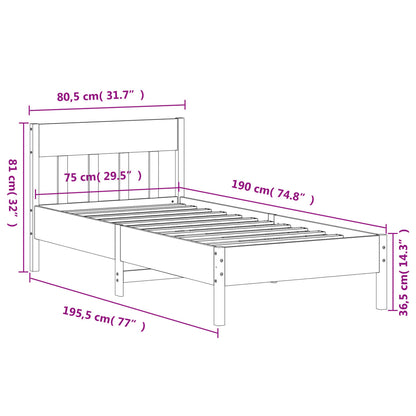 Bedframe met hoofdbord massief grenenhout 75x190 cm