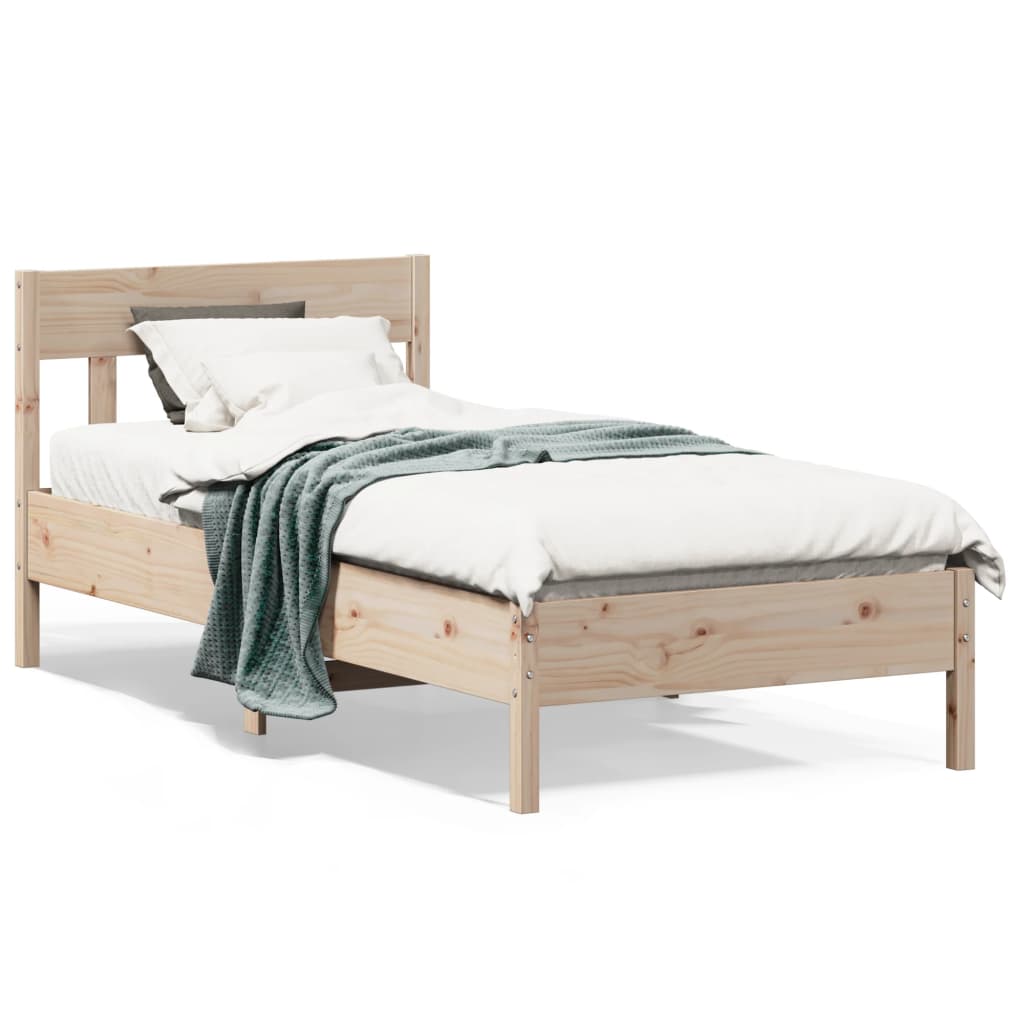 Bedframe met hoofdbord massief grenenhout 75x190 cm