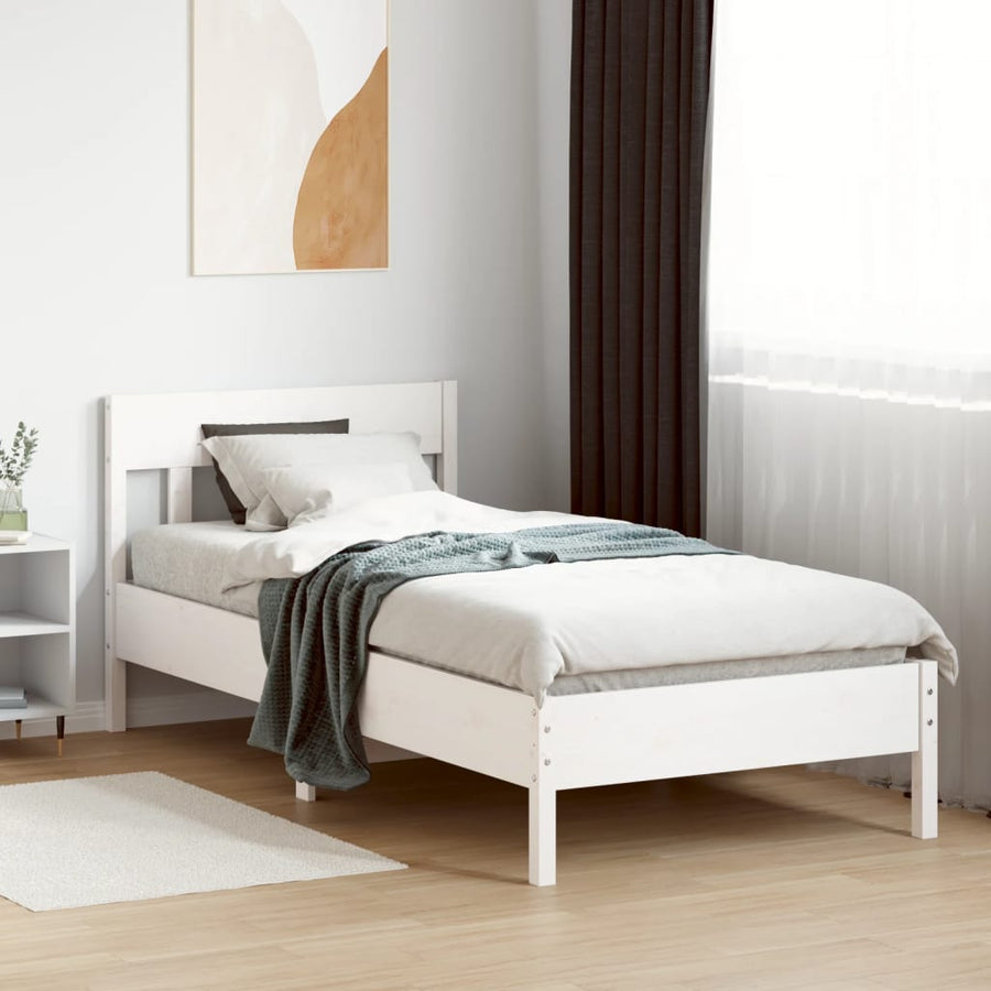 Bedframe met hoofdbord massief grenenhout wit 75x190 cm