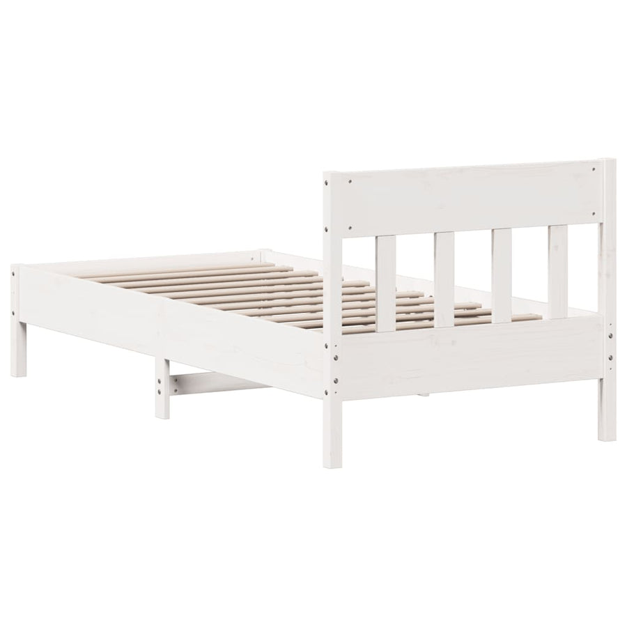 Bedframe met hoofdbord massief grenenhout wit 75x190 cm