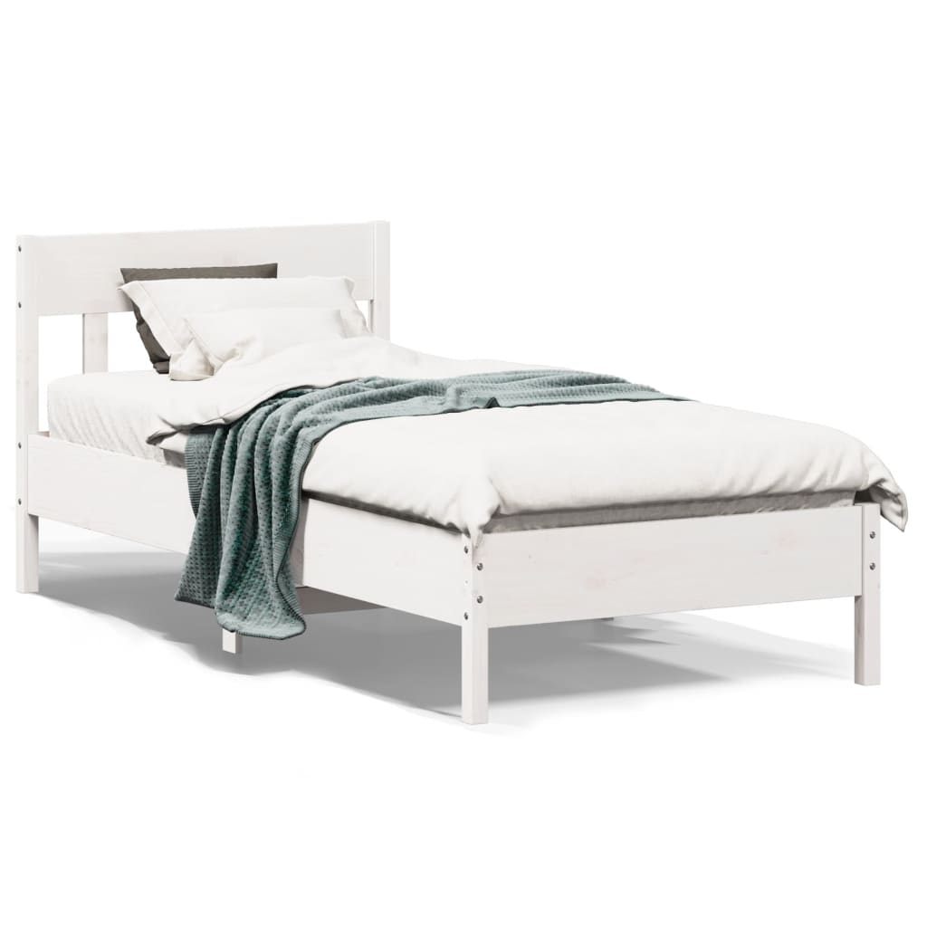 Bedframe met hoofdbord massief grenenhout wit 75x190 cm