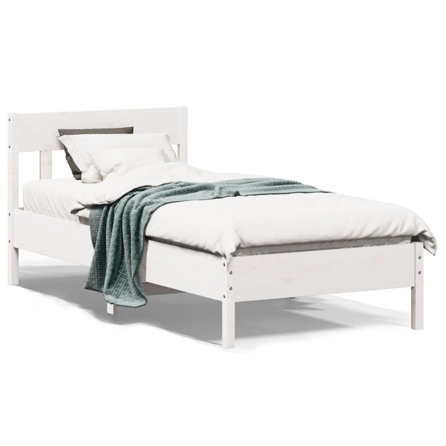 Bedframe met hoofdbord massief grenenhout wit 75x190 cm