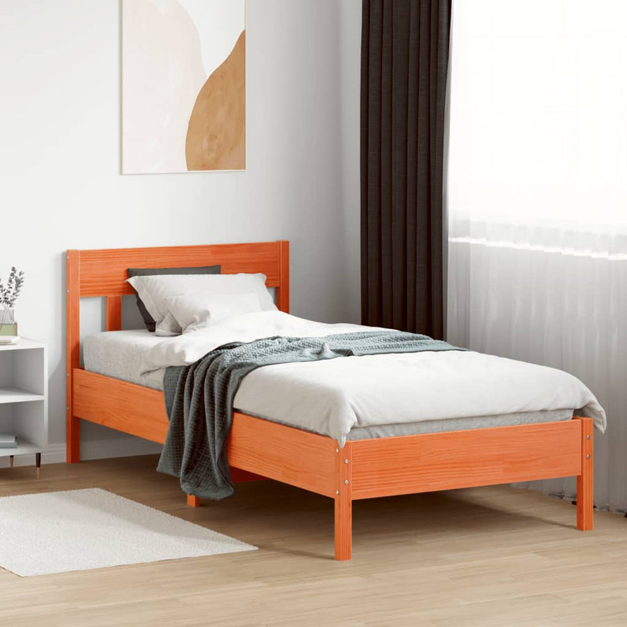 Bedframe Met Hoofdbord Massief Grenenhout Was Bruin 75 x 190 cm
