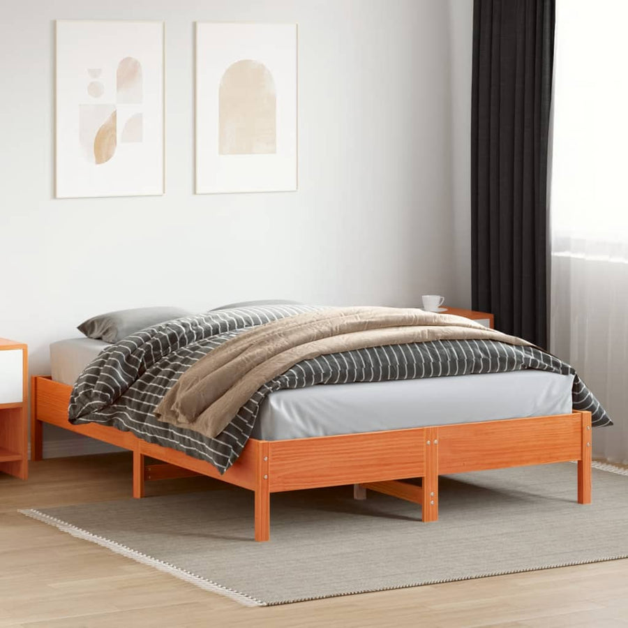 Bedframe massief grenenhout wasbruin 140x200 cm