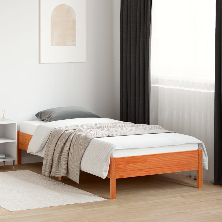 Bedframe massief grenenhout wasbruin 100x200 cm