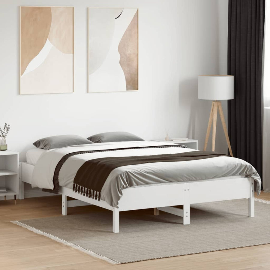 Bedframe massief grenenhout wit 140x190 cm