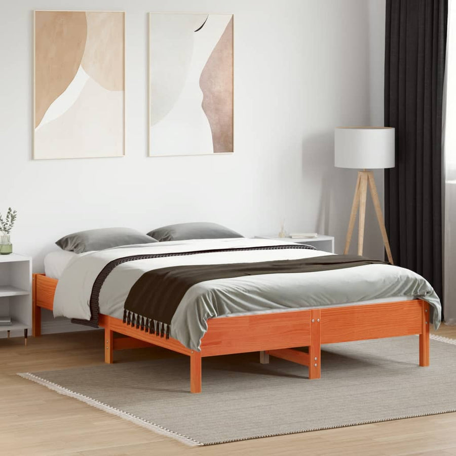 Bedframe massief grenenhout wasbruin 140x190 cm