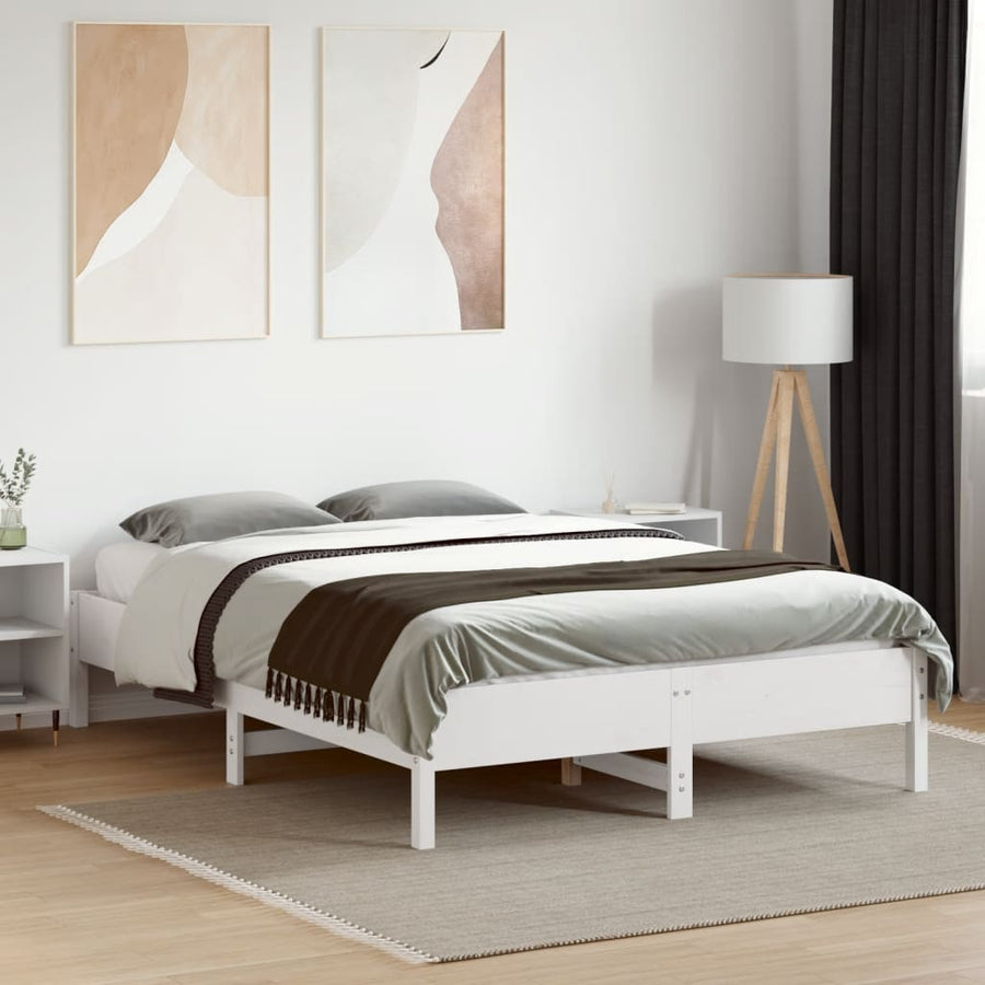 Bedframe massief grenenhout wit 135x190 cm