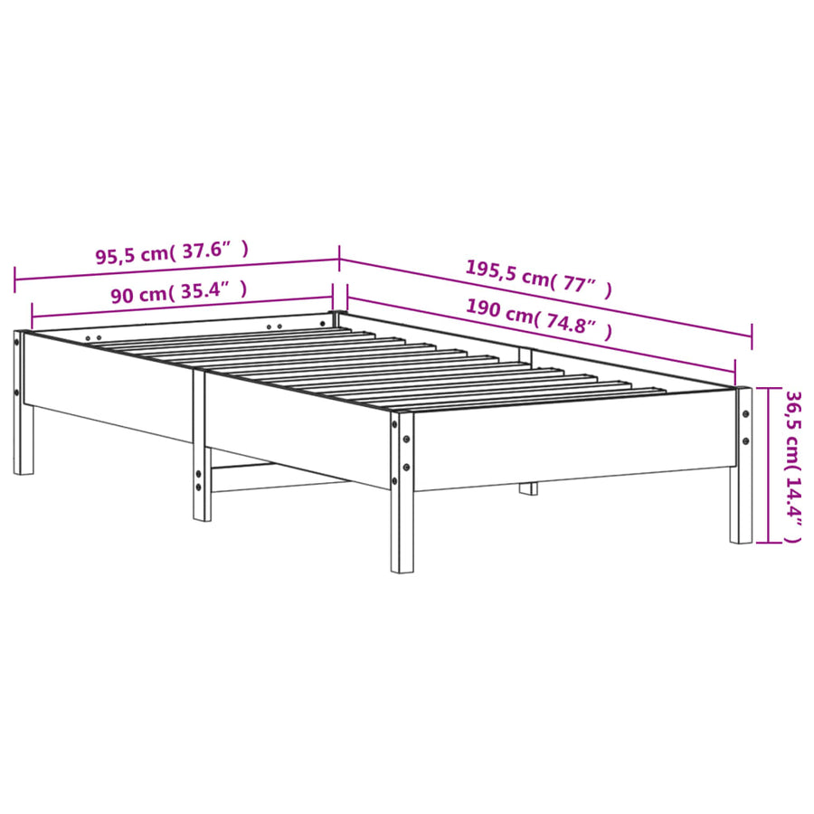 Bedframe 90x190 cm massief grenenhout wit