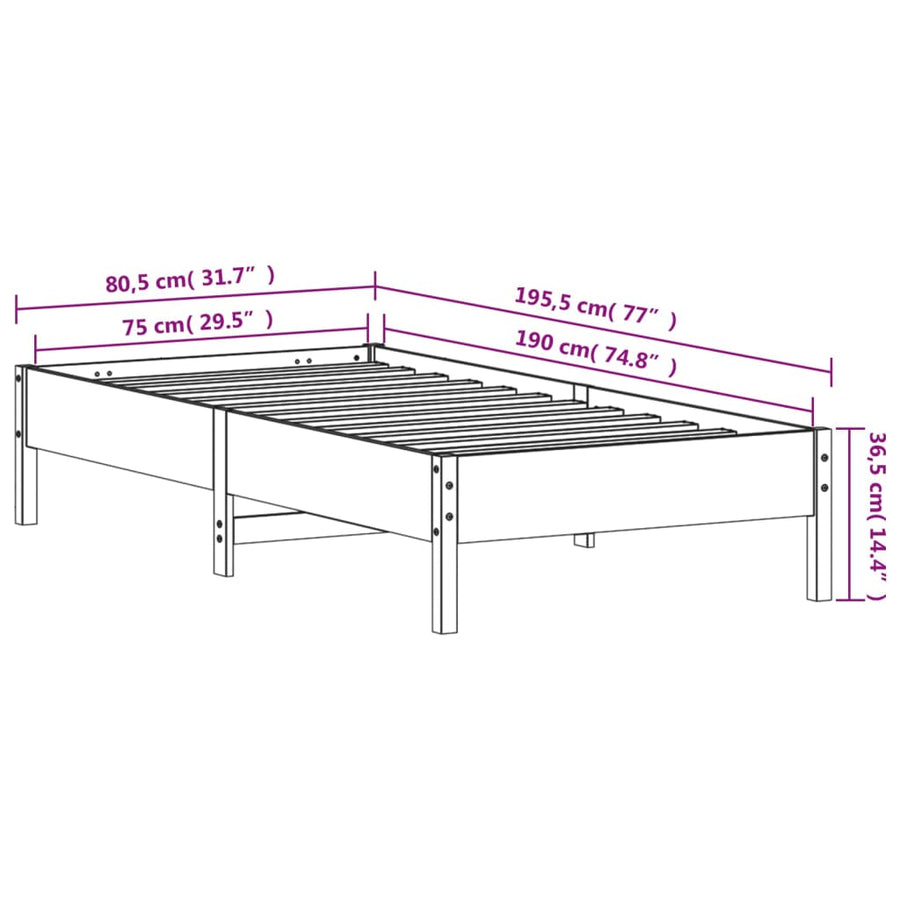 Bedframe Massief Grenenhout 75 x 190 cm