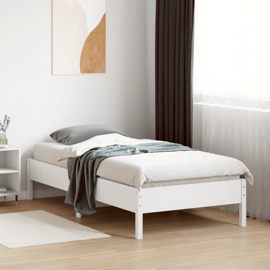 Bedframe massief grenenhout wit 75x190 cm
