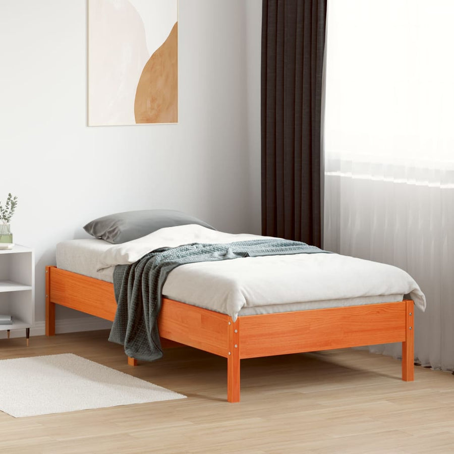 Bedframe massief grenenhout wasbruin 75x190 cm