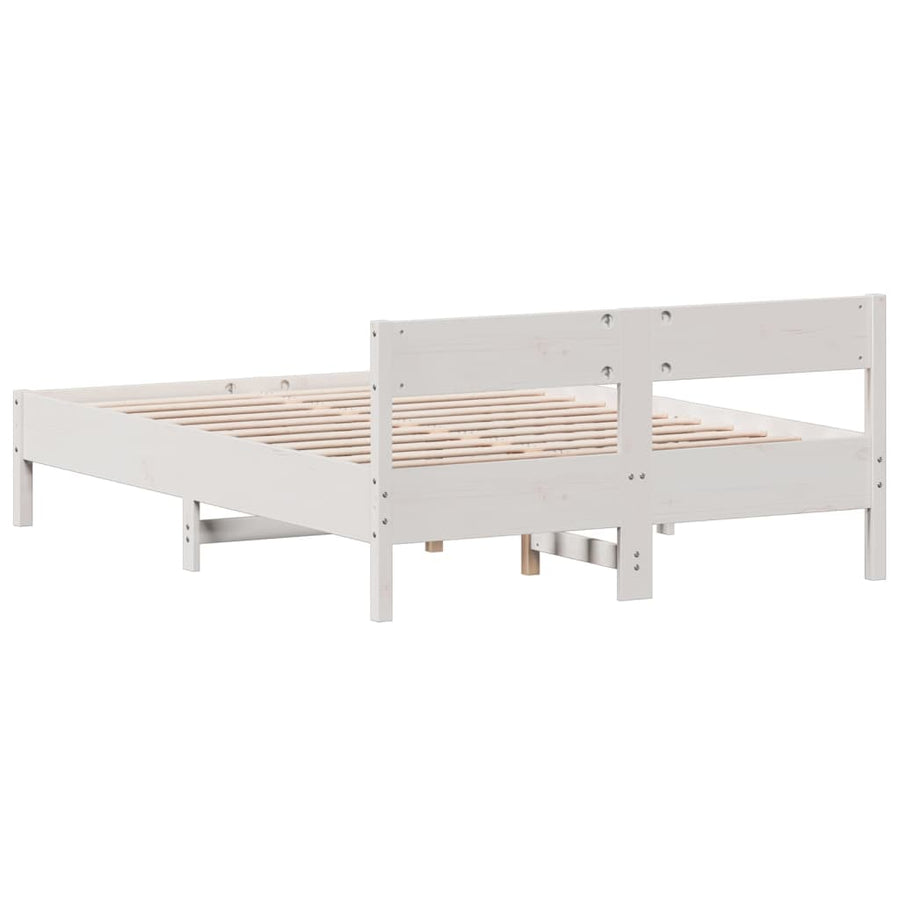 Bedframe met hoofdbord massief grenenhout wit 160x200 cm
