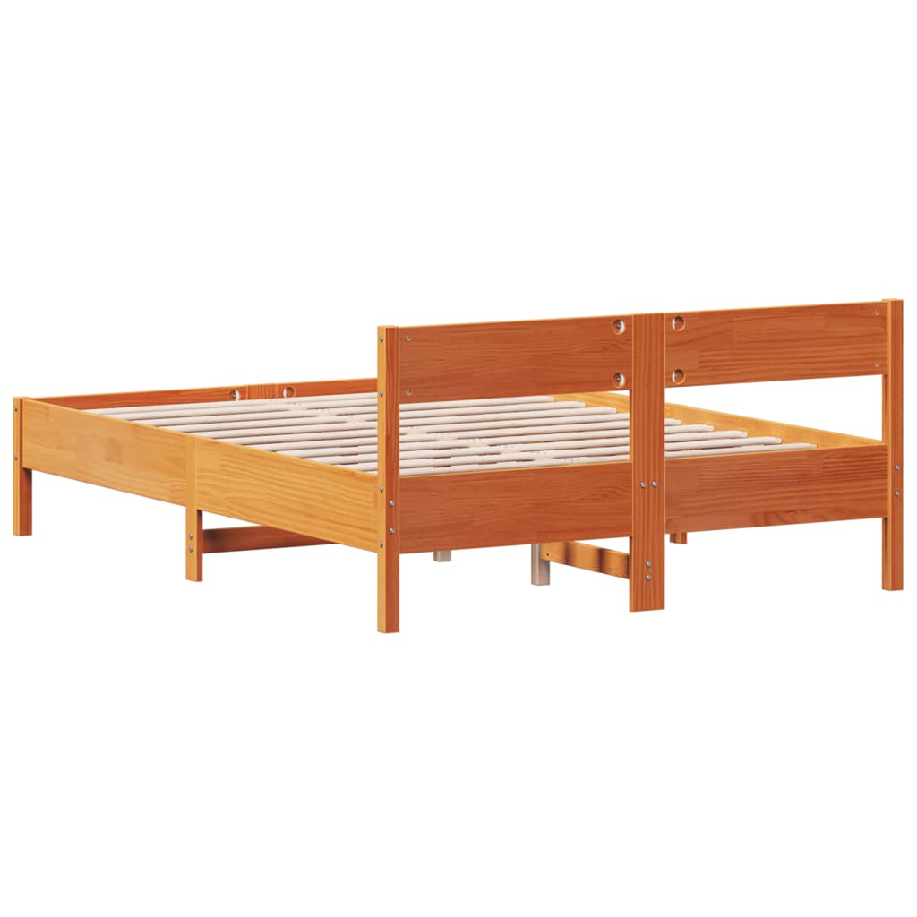 Bedframe met hoofdbord massief grenenhout wasbruin 160x200 cm