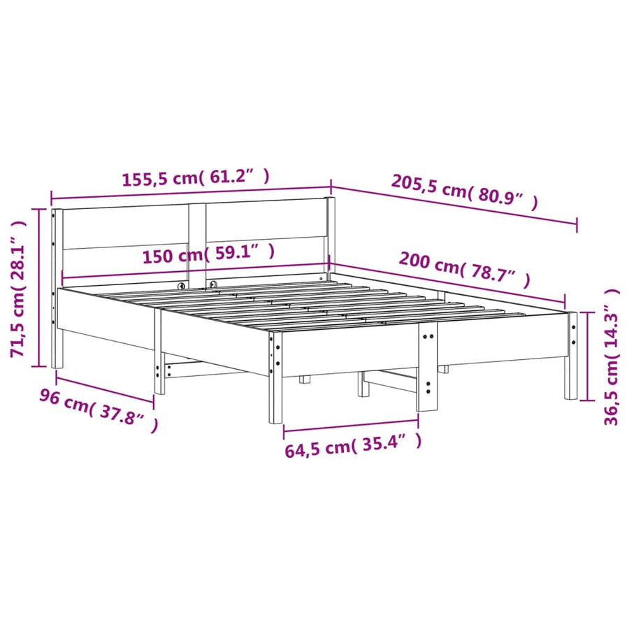 Bedframe met hoofdbord massief grenenhout 150x200 cm 150 x 200 cm