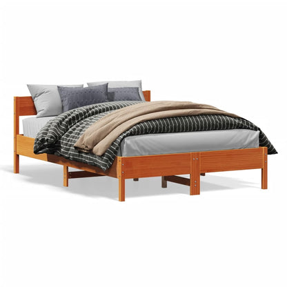 Bedframe met hoofdbord massief grenenhout wasbruin 150x200 cm