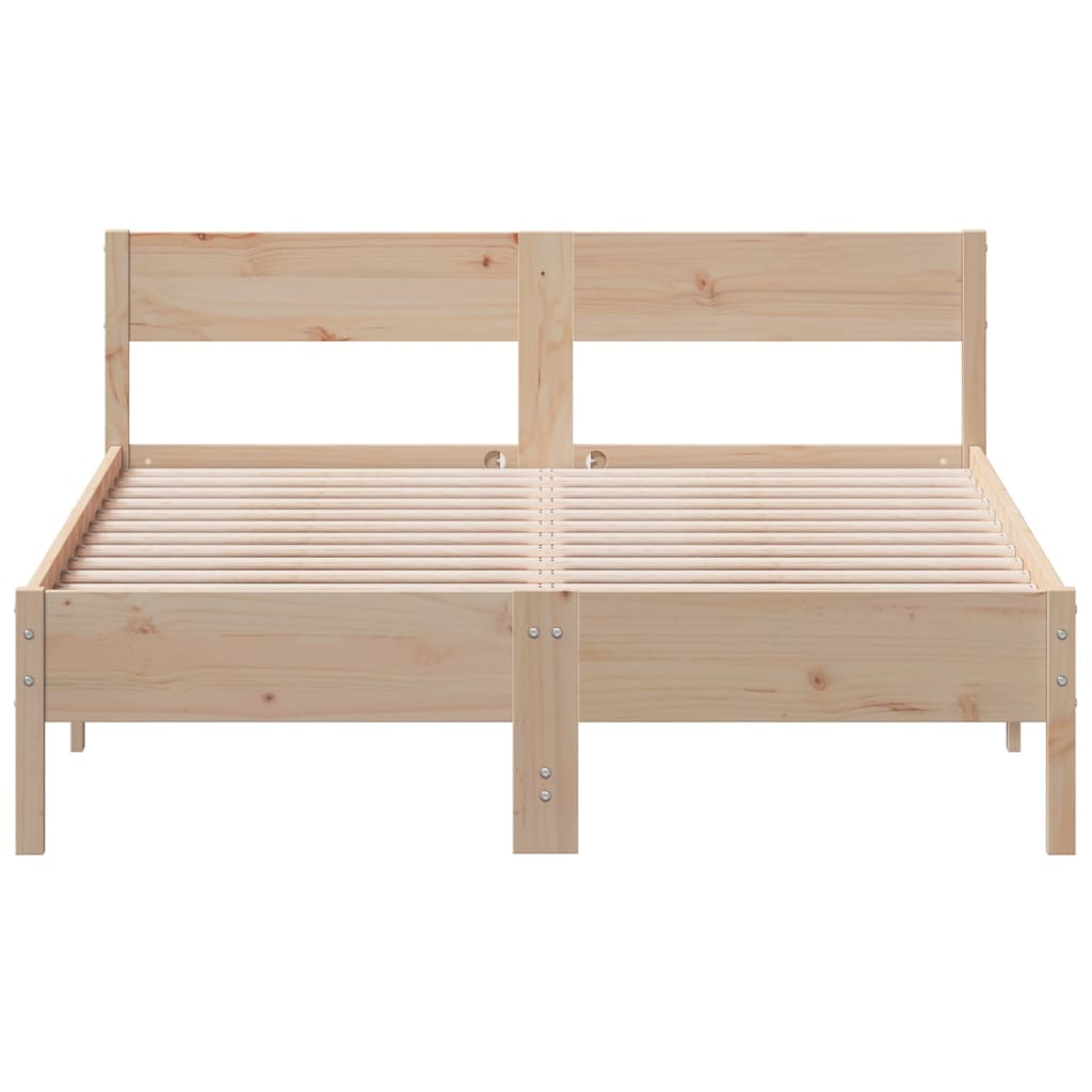 Bedframe met hoofdbord massief grenenhout wit 140x200 cm