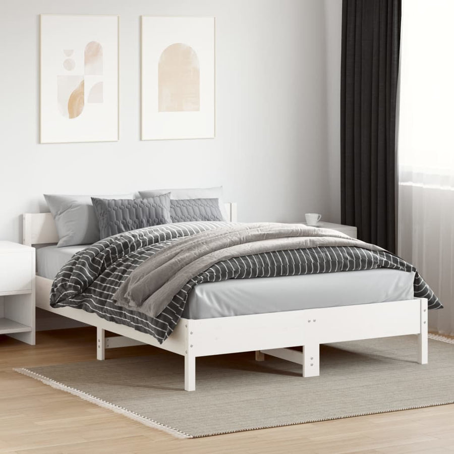 Bedframe met hoofdbord massief grenenhout wit 140x200 cm