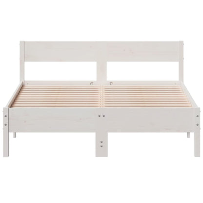 Bedframe met hoofdbord massief grenenhout wit 140x200 cm