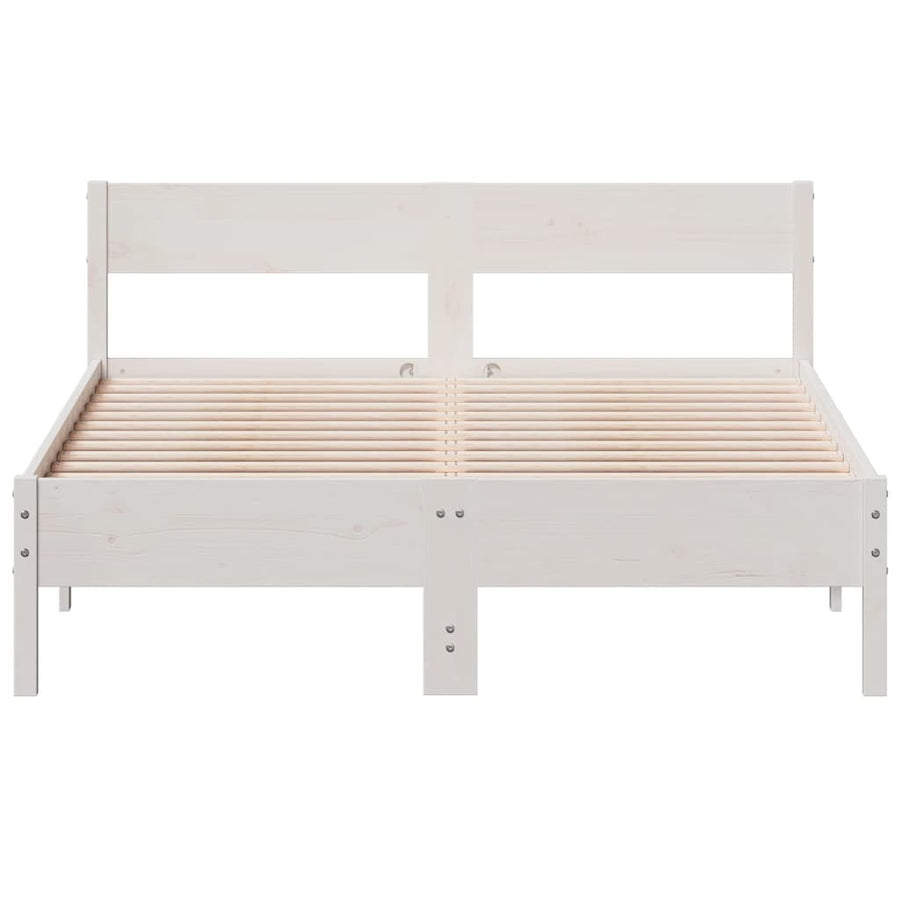 Bedframe met hoofdbord massief grenenhout wit 140x200 cm