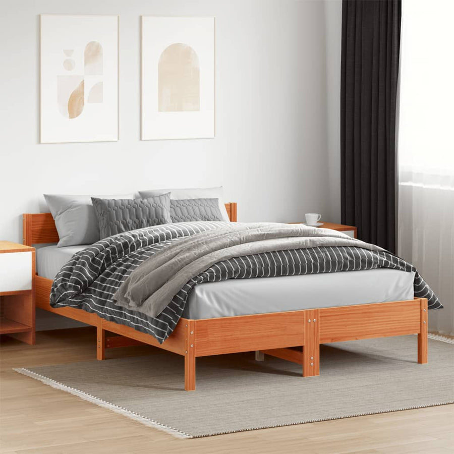Bedframe met hoofdbord grenenhout wasbruin 140x200 cm