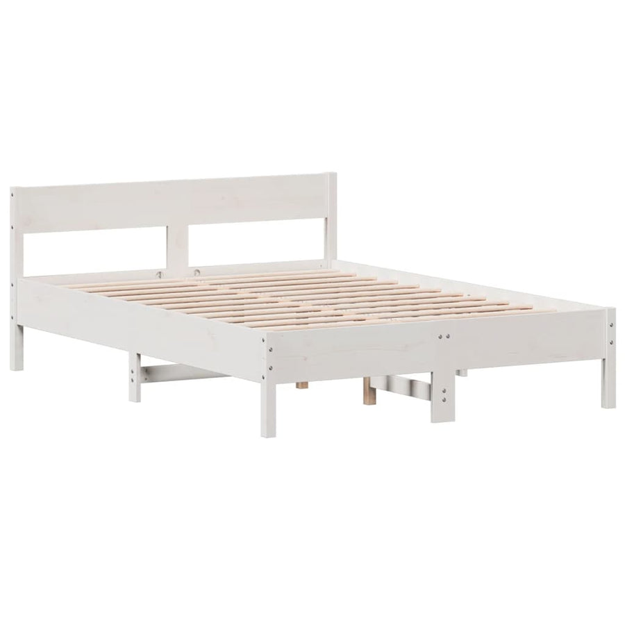 Bedframe met hoofdbord massief grenenhout wit 120x200 cm