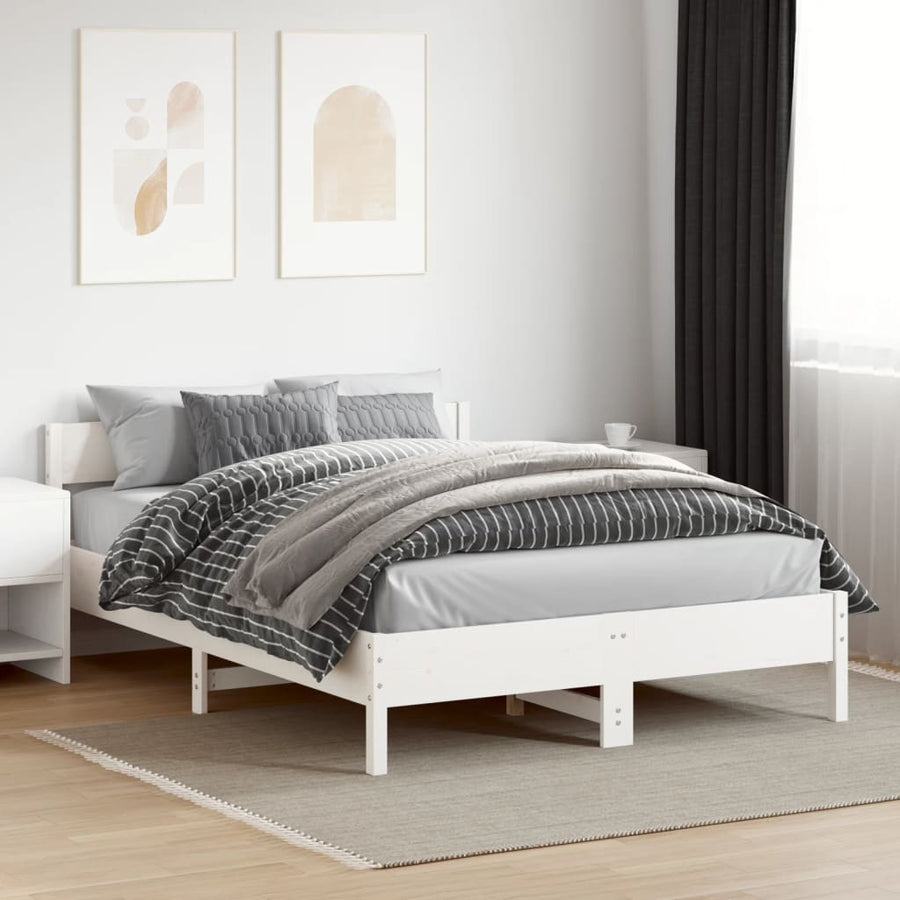 Bedframe met hoofdbord massief grenenhout wit 120x200 cm