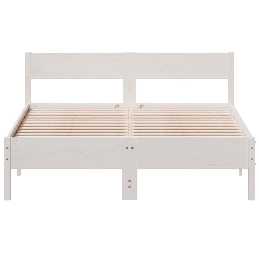 Bedframe met hoofdbord massief grenenhout wit 120x200 cm