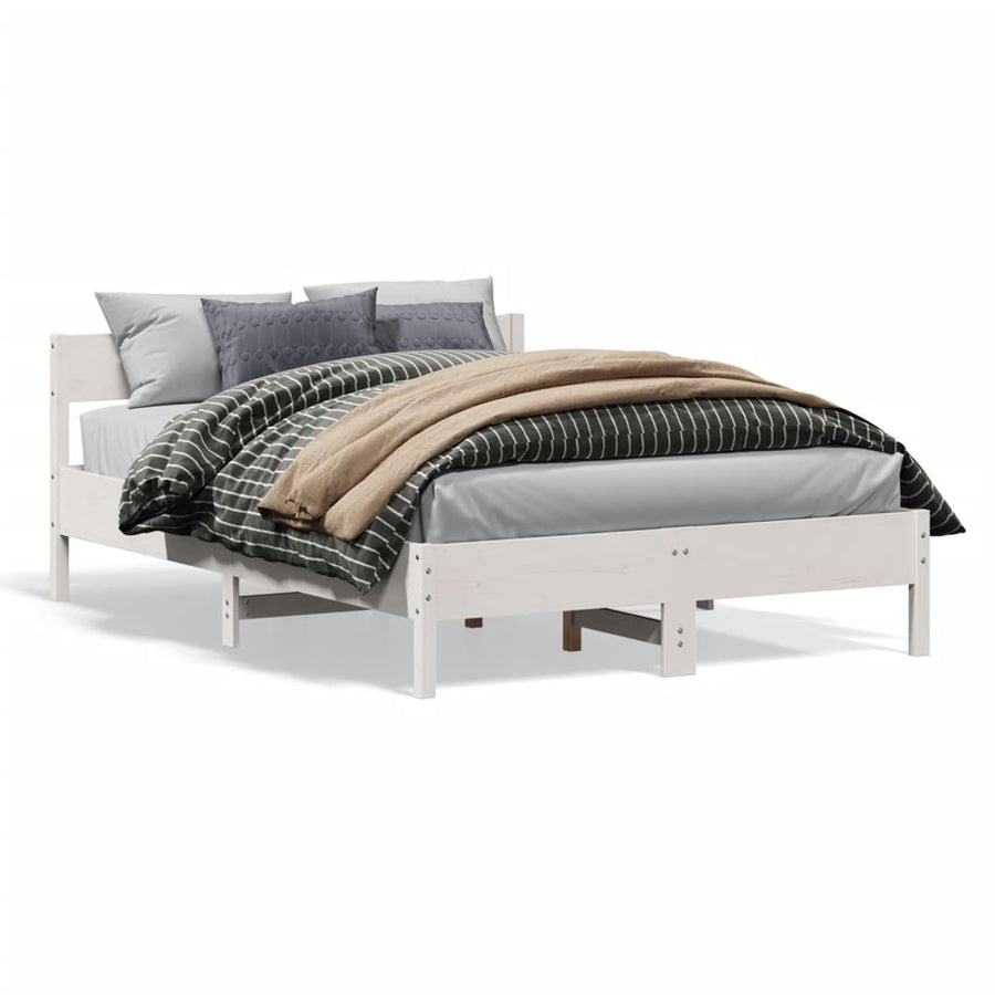 Bedframe met hoofdbord massief grenenhout wit 120x200 cm