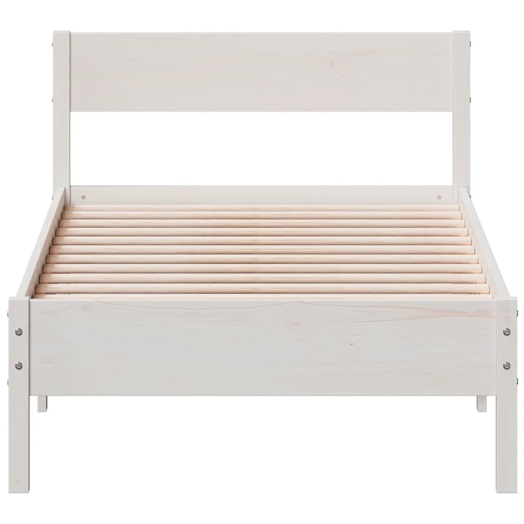 Bedframe met hoofdbord massief grenenhout wit 90x200 cm